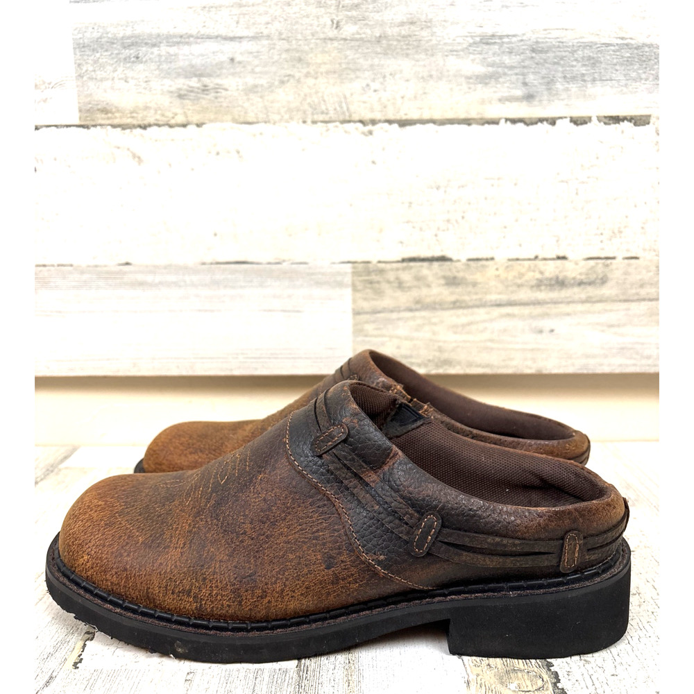 Roper Brown Crazy Horse Leather Mule Clogs Womens 10 Slip On Western Comfort